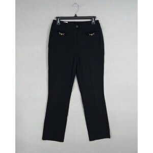 Escada Pants Womens 38 Black Margaretha Ley Wool Straight Leg Dress Gold Luxury